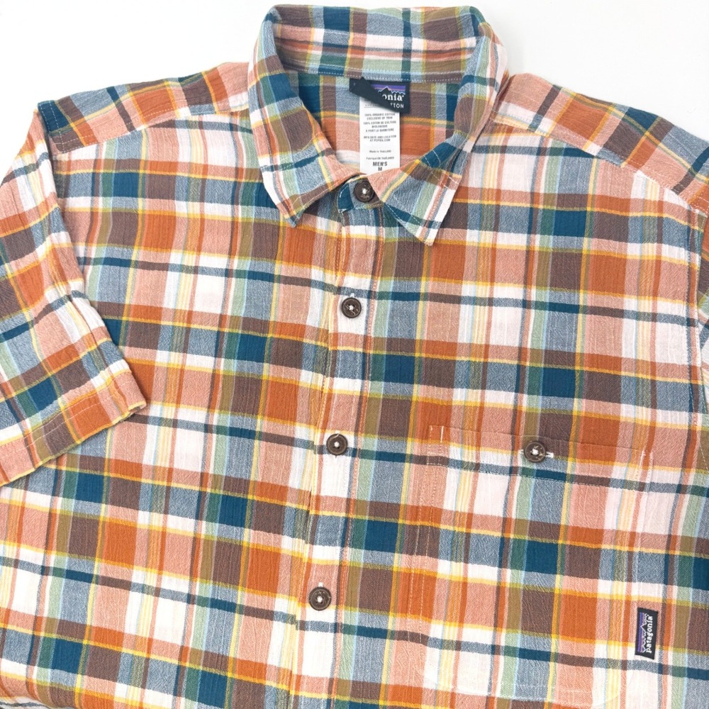 Patagonia Mens Medium Organic Cotton Plaid Short Sleeve Button Up Shirt